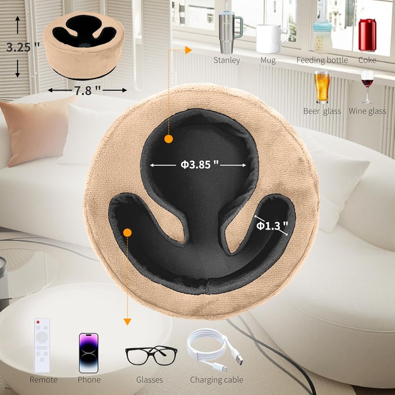 Xchouxer Couch Cup Holder Pillow, Sofa and Bed Organizer Caddy for Drinks, Remotes, Phones (Beige) - Image 4